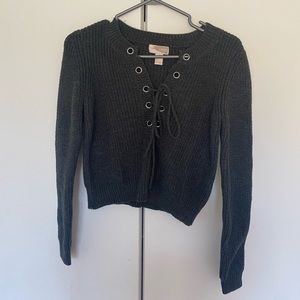 Forever 21 Cropped Lace Up Sweater